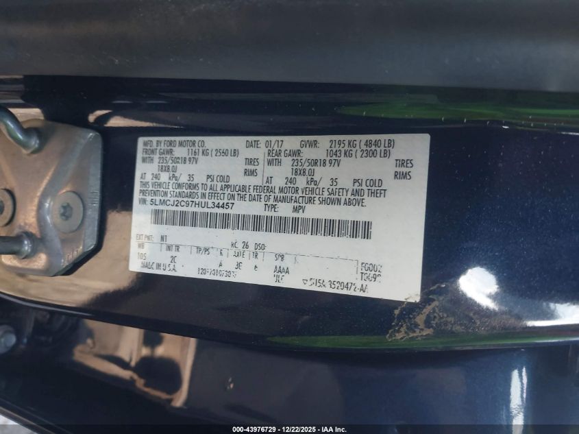 2017 Lincoln Mkc Select VIN: 5LMCJ2C97HUL34457 Lot: 43976729