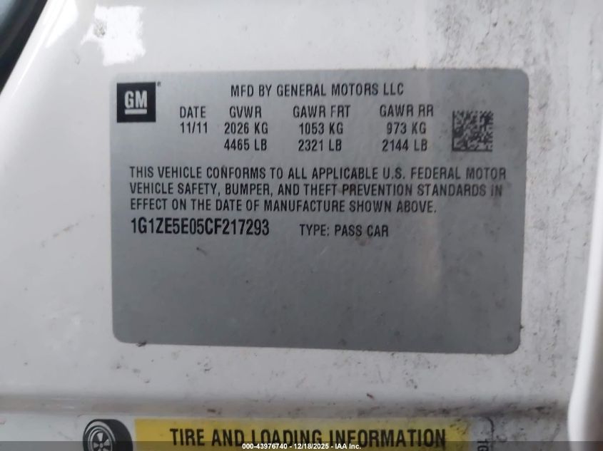 2012 Chevrolet Malibu 1Lz VIN: 1G1ZE5E05CF217293 Lot: 43976740