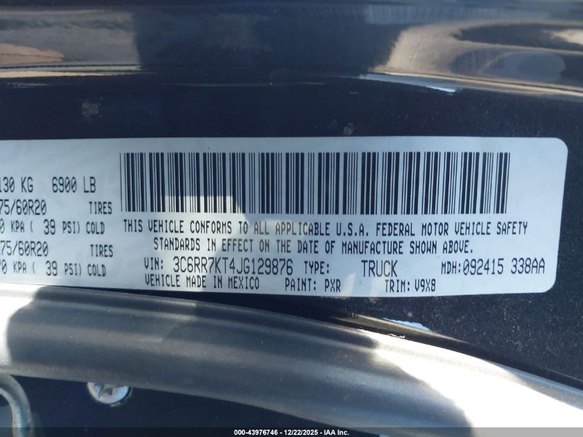 2018 Ram 1500 Express 4X4 5'7 Box VIN: 3C6RR7KT4JG129876 Lot: 43976746