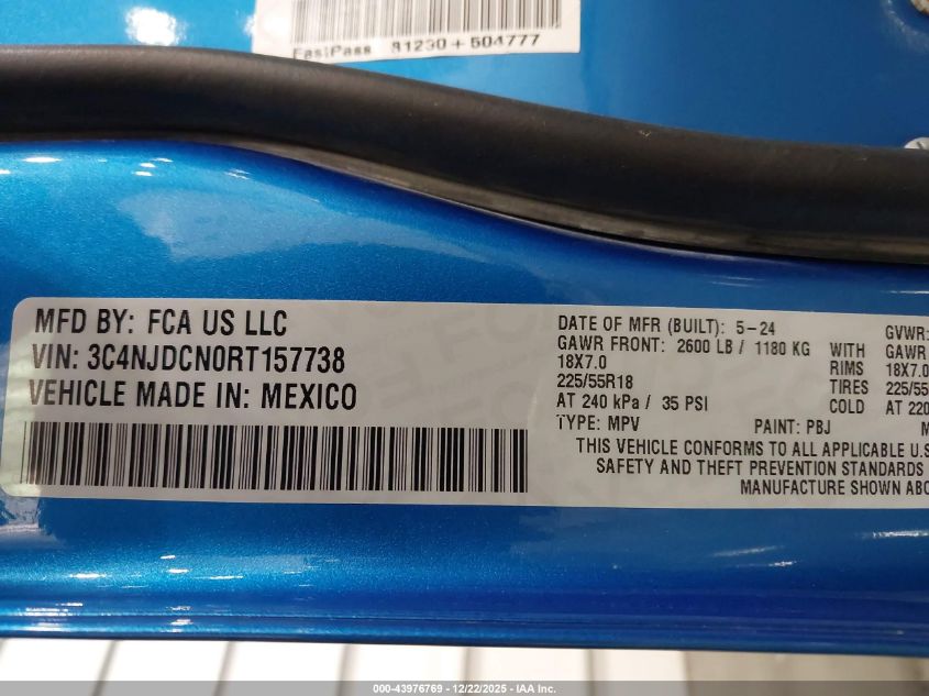 2024 Jeep Compass Limited 4X4 VIN: 3C4NJDCN0RT157738 Lot: 43976769