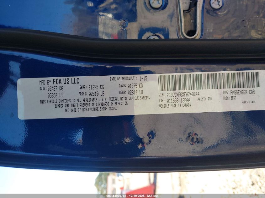 2015 Dodge Charger Se VIN: 2C3CDXFGXFH748844 Lot: 43976785