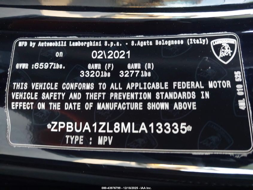 2021 Lamborghini Urus Graphite Capsule/Pearl Capsule VIN: ZPBUA1ZL8MLA13335 Lot: 43976799