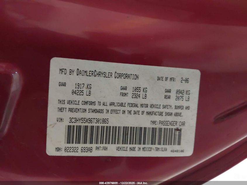 2006 Chrysler Pt Cruiser Touring VIN: 3C3HY55X96T301865 Lot: 43976809