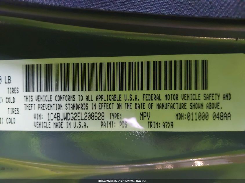 2014 Jeep Wrangler Unlimited Sport VIN: 1C4BJWDG2EL208628 Lot: 43976825