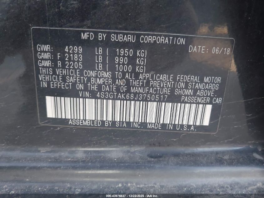 2018 Subaru Impreza 2.0I Sport VIN: 4S3GTAK68J3750517 Lot: 43976837