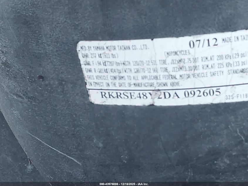 2013 Yamaha Yw125 VIN: RKRSE48Y2DA092605 Lot: 43976886