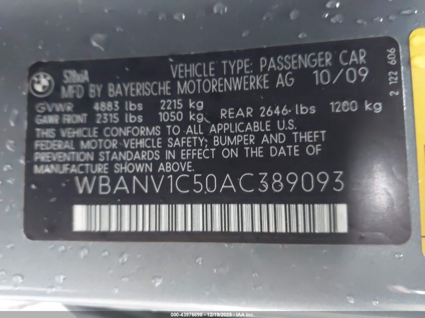 2010 BMW 528I xDrive VIN: WBANV1C50AC389093 Lot: 43976898