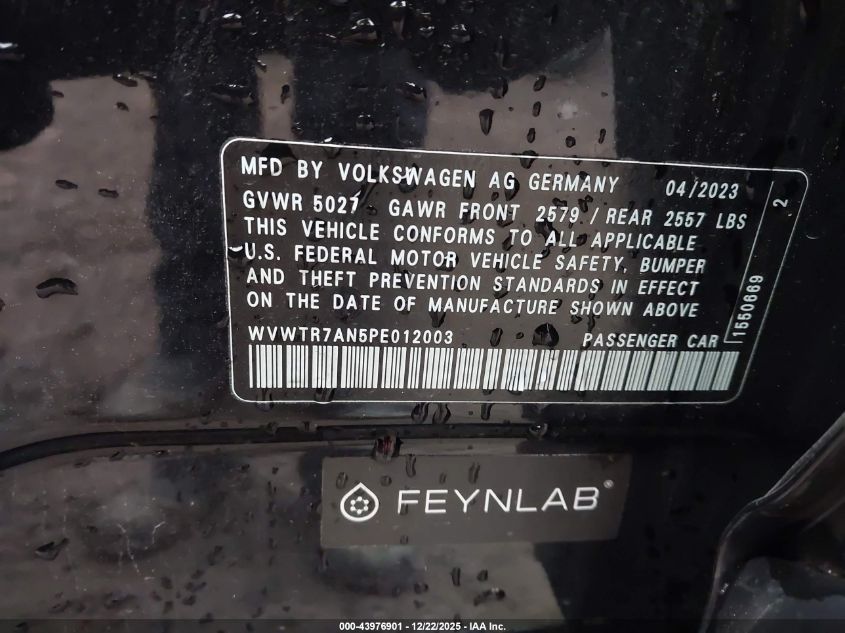 2023 Volkswagen Arteon 2.0T Sel Premium R-Line VIN: WVWTR7AN5PE012003 Lot: 43976901