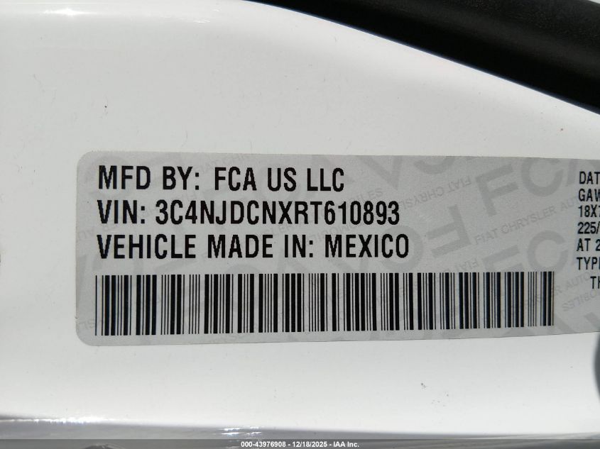 2024 Jeep Compass Limited 4X4 VIN: 3C4NJDCNXRT610893 Lot: 43976908