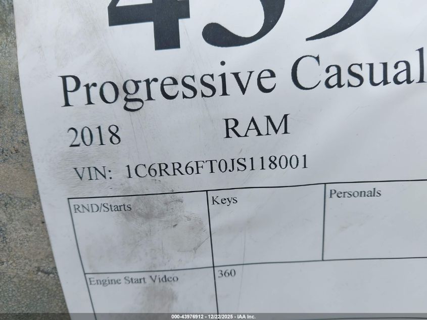 2018 Ram 1500 Tradesman 4X2 6'4 Box VIN: 1C6RR6FT0JS118001 Lot: 43976912