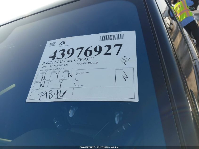2016 Land Rover Range Rover 5.0L V8 Supercharged VIN: SALGS3EF5GA297478 Lot: 43976927