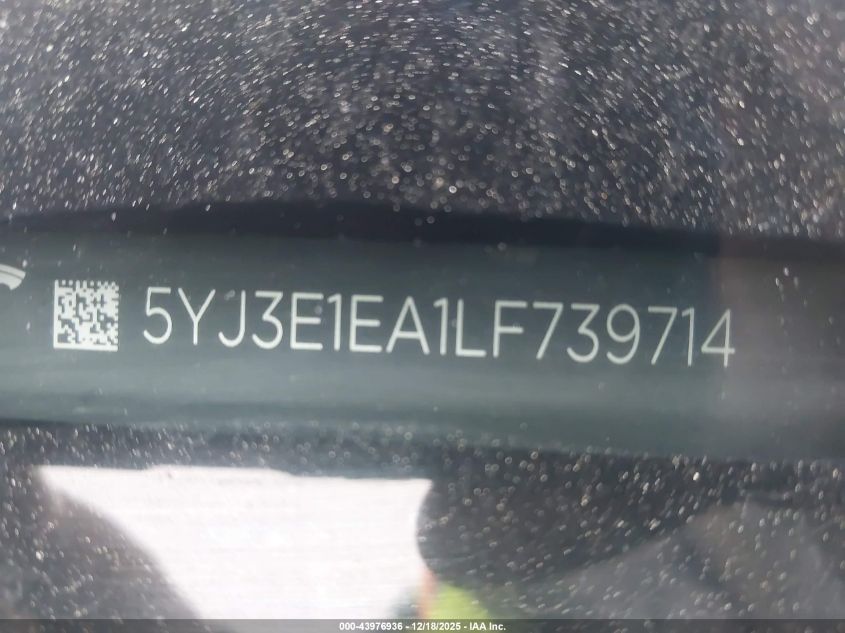2020 Tesla Model 3 Standard Range Plus Rear-Wheel Drive/Standard Range Rear-Wheel Drive VIN: 5YJ3E1EA1LF739714 Lot: 43976936