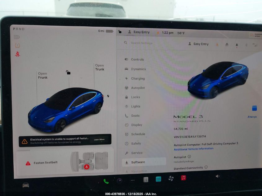 2020 Tesla Model 3 Standard Range Plus Rear-Wheel Drive/Standard Range Rear-Wheel Drive VIN: 5YJ3E1EA1LF739714 Lot: 43976936