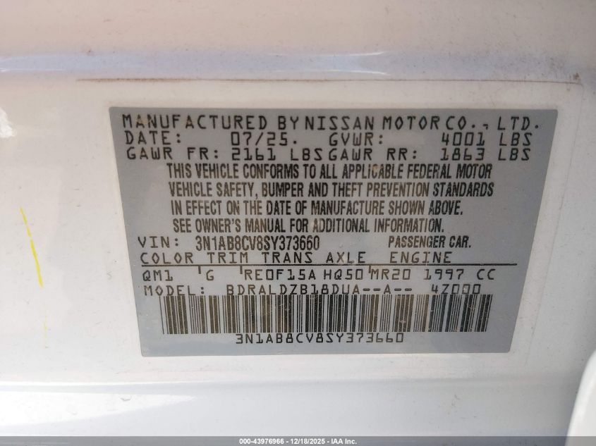 2025 Nissan Sentra Sv VIN: 3N1AB8CV8SY373660 Lot: 43976966