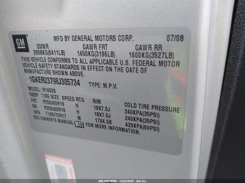 2008 GMC Acadia Slt-1 VIN: 1GKER23798J305734 Lot: 43976990