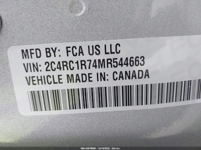 2021 Chrysler Pacifica Hybrid Touring VIN: 2C4RC1R74MR544663 Lot: 43976995