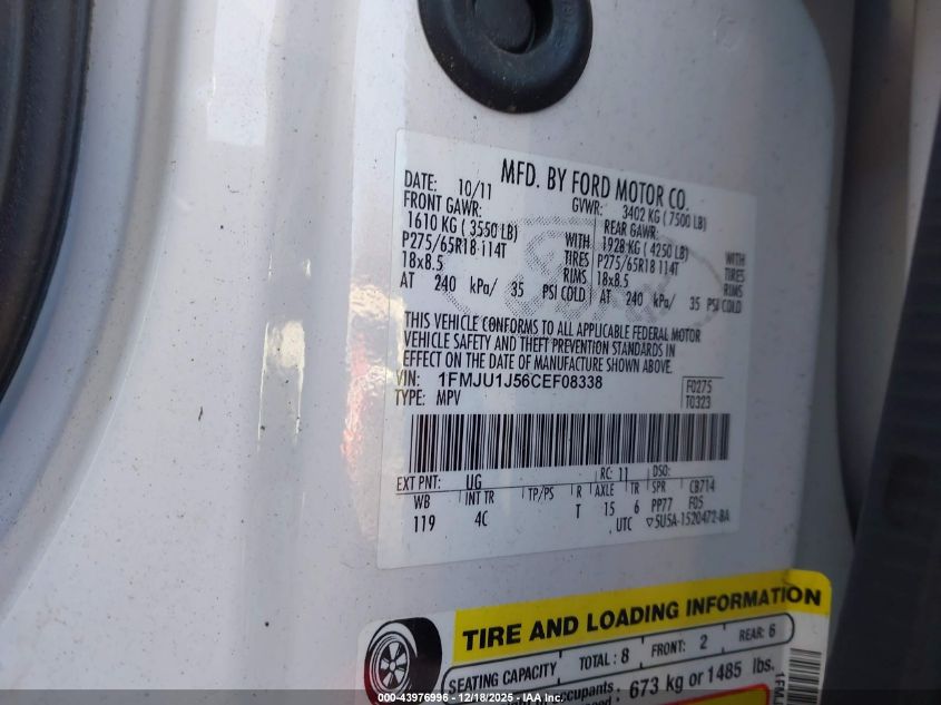 2012 Ford Expedition Xlt VIN: 1FMJU1J56CEF08338 Lot: 43976996