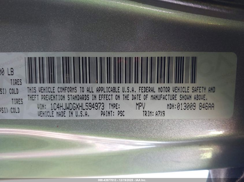 2017 Jeep Wrangler Unlimited Sport 4X4 VIN: 1C4HJWDGXHL594973 Lot: 43977013