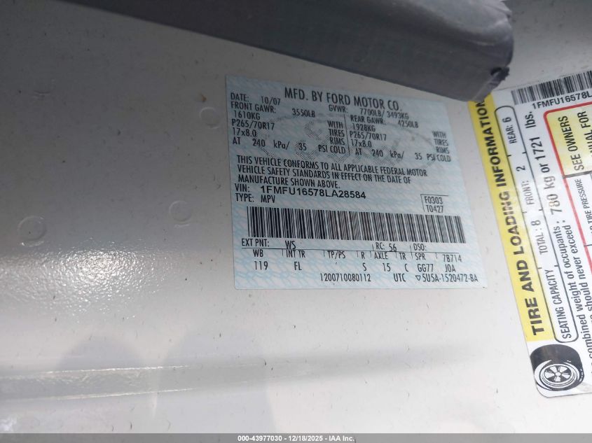 2008 Ford Expedition Xlt VIN: 1FMFU16578LA28584 Lot: 43977030