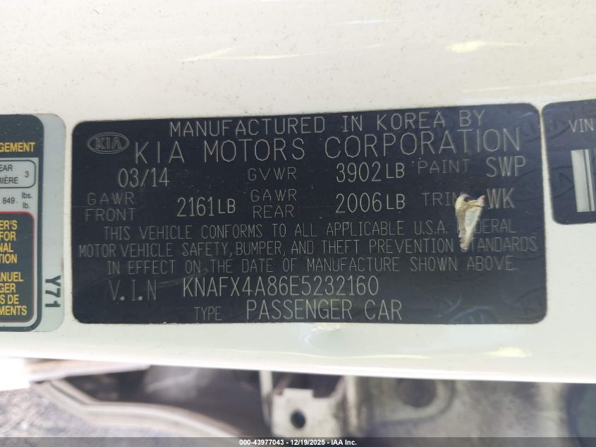 2014 Kia Forte Ex VIN: KNAFX4A86E5232160 Lot: 43977043
