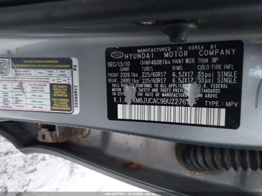 2011 Hyundai Tucson Gls VIN: KM8JUCAC9BU227679 Lot: 43977071