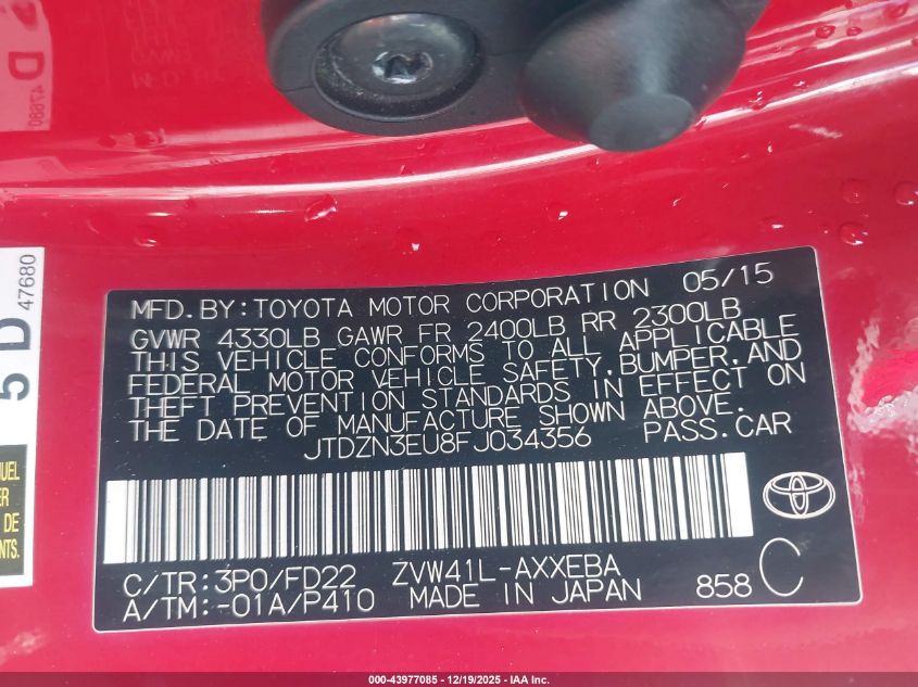 2015 Toyota Prius V Three VIN: JTDZN3EU8FJ034356 Lot: 43977085