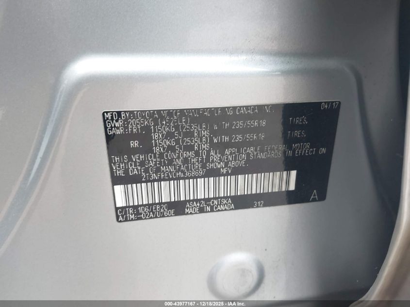 2017 Toyota Rav4 Se VIN: 2T3NFREV0HW368697 Lot: 43977167