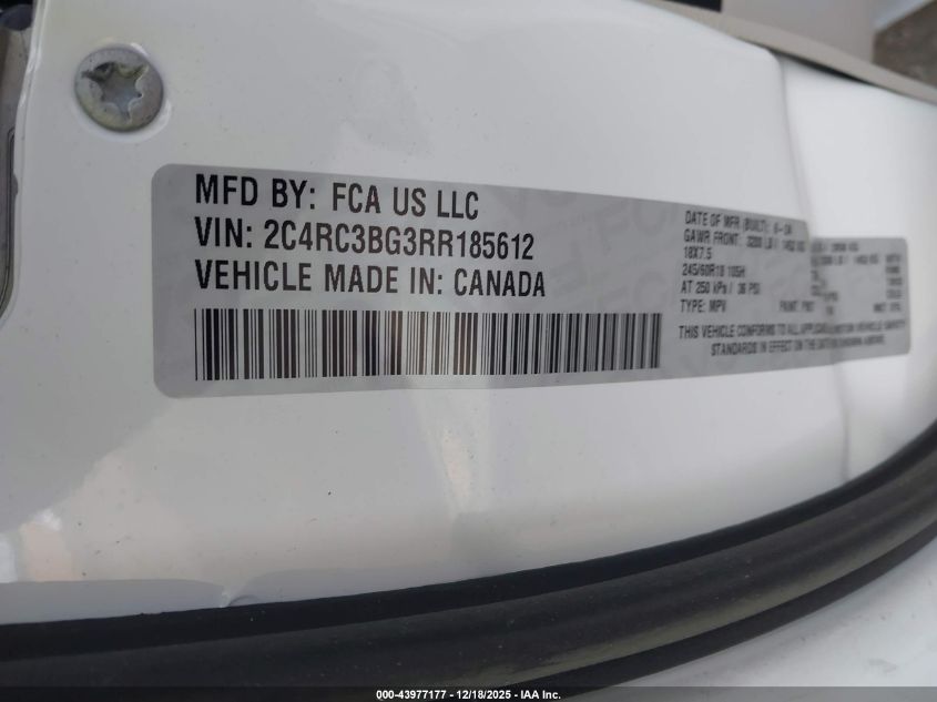 2024 Chrysler Pacifica Touring L Awd VIN: 2C4RC3BG3RR185612 Lot: 43977177