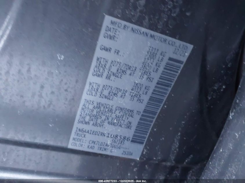 2024 Nissan Titan Pro-4X 4X4 VIN: 1N6AA1ED2RN108586 Lot: 43977233