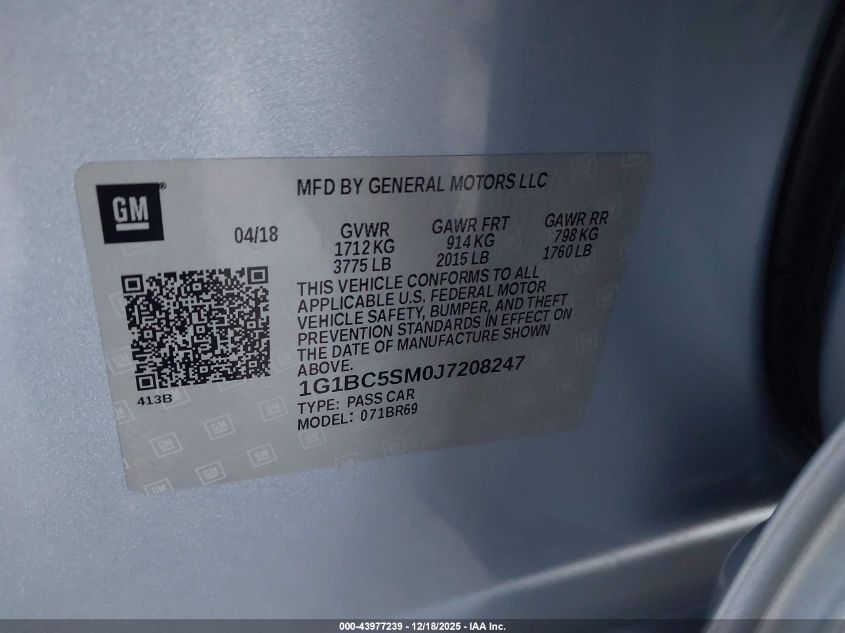 2018 Chevrolet Cruze Ls Auto VIN: 1G1BC5SM0J7208247 Lot: 43977239