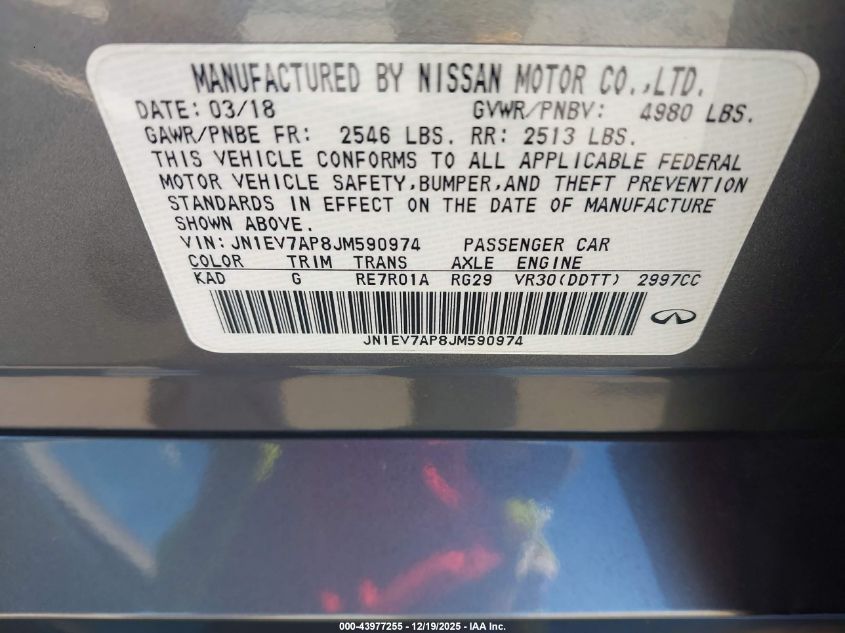 2018 Infiniti Q50 3.0T Luxe VIN: JN1EV7AP8JM590974 Lot: 43977255