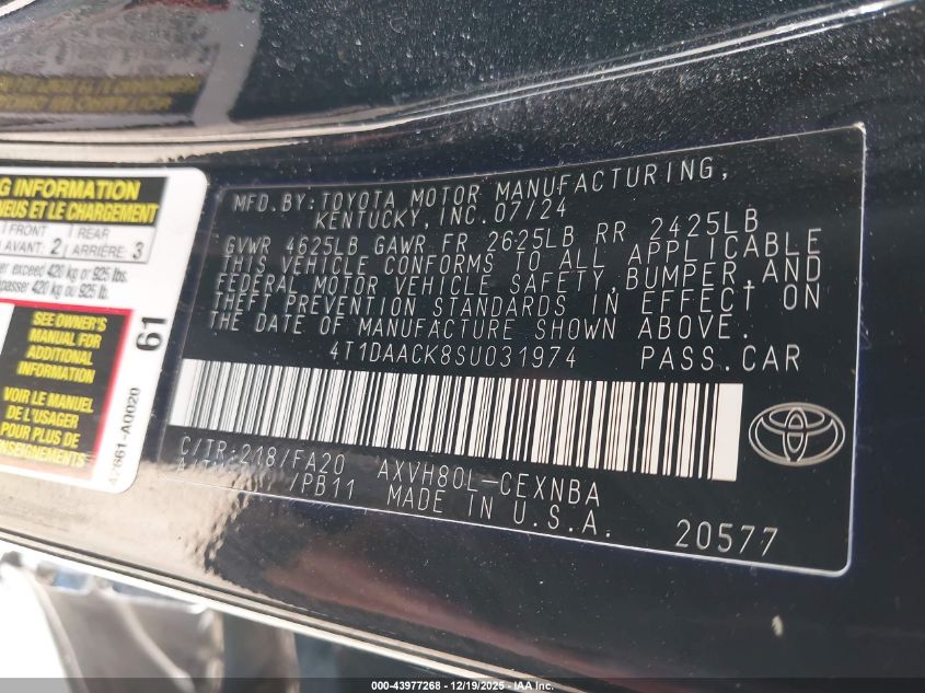 2025 Toyota Camry Le VIN: 4T1DAACK8SU031974 Lot: 43977268