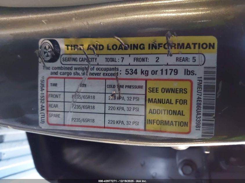 2006 Ford Explorer Eddie Bauer VIN: 1FMEU74E86UA33981 Lot: 43977271