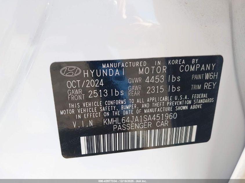 2025 Hyundai Sonata Sel VIN: KMHL64JA1SA451960 Lot: 43977334
