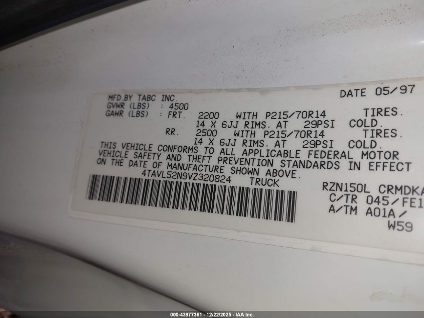 1997 Toyota Tacoma VIN: 4TAVL52N9VZ320824 Lot: 43977361