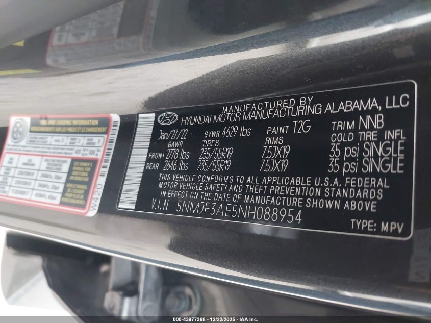 2022 Hyundai Tucson Sel VIN: 5NMJF3AE5NH088954 Lot: 43977368