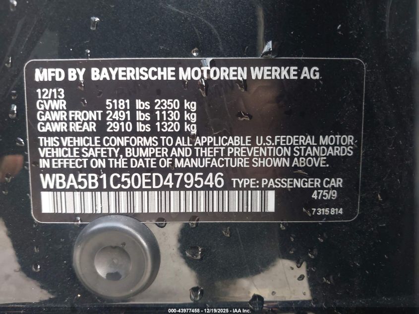 2014 BMW 535I VIN: WBA5B1C50ED479546 Lot: 43977458