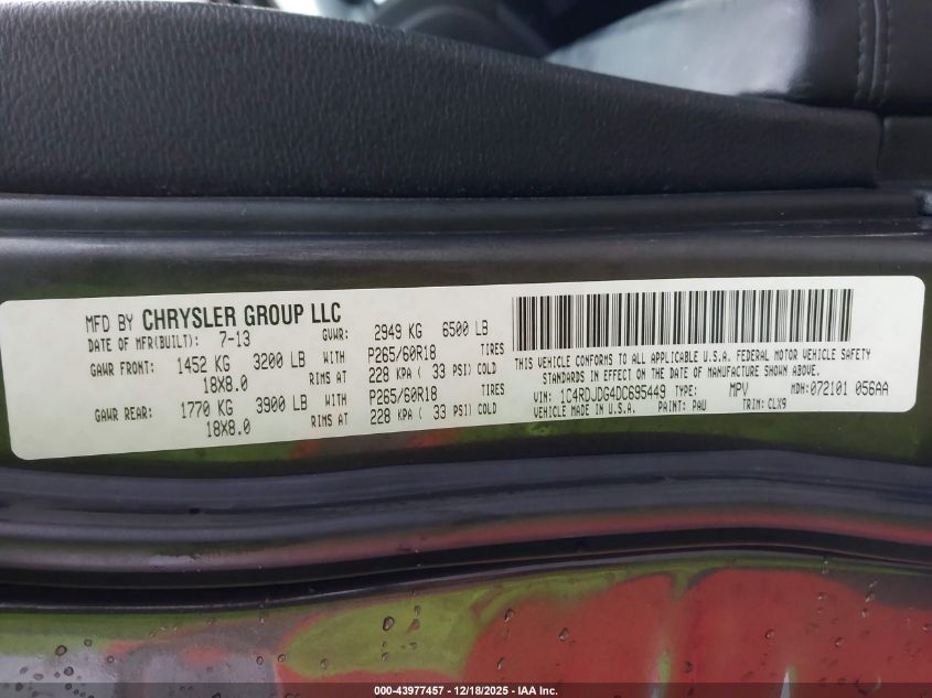 2013 Dodge Durango Crew VIN: 1C4RDJDG4DC695449 Lot: 43977457