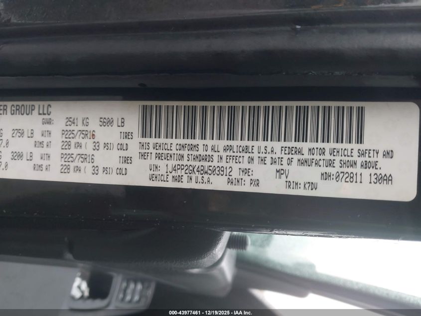 2011 Jeep Liberty Sport VIN: 1J4PP2GK4BW503912 Lot: 43977461