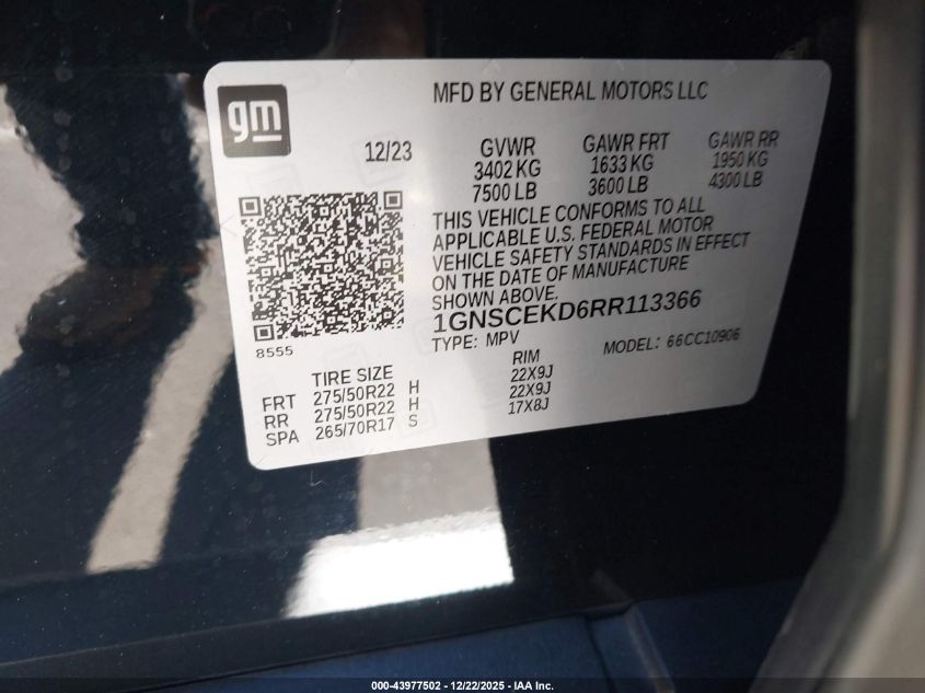 2024 Chevrolet Suburban 2Wd Rst VIN: 1GNSCEKD6RR113366 Lot: 43977502