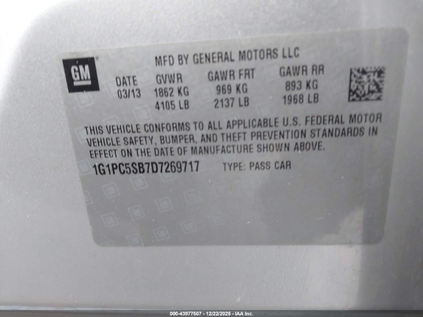 2013 Chevrolet Cruze 1Lt Auto VIN: 1G1PC5SB7D7269717 Lot: 43977507