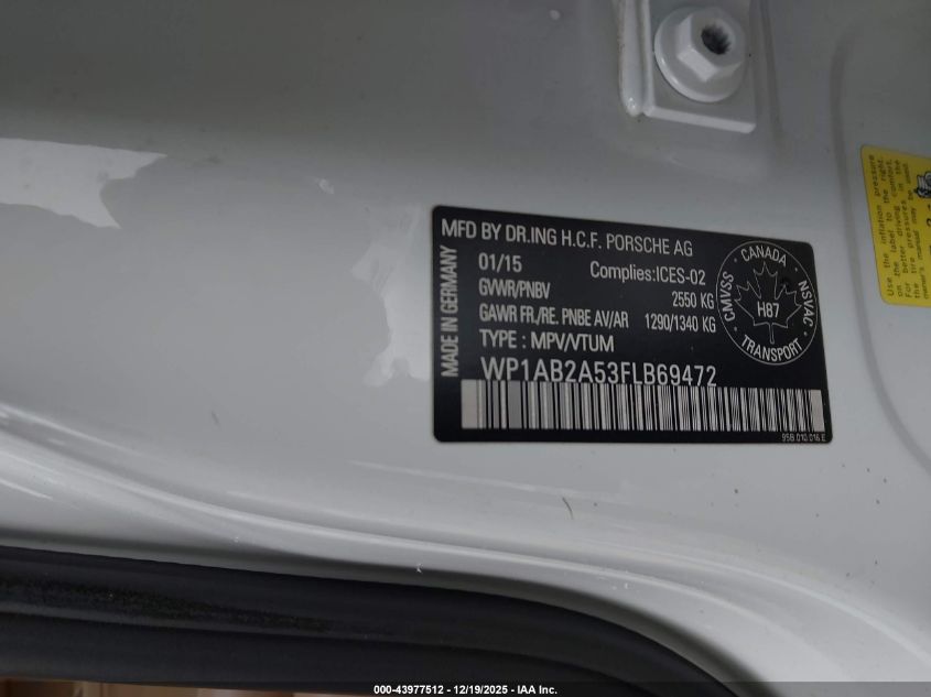 2015 Porsche Macan S VIN: WP1AB2A53FLB69472 Lot: 43977512