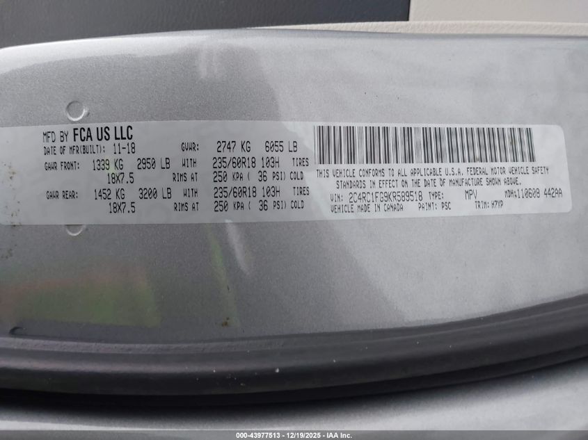 2019 Chrysler Pacifica Touring Plus VIN: 2C4RC1FG9KR589518 Lot: 43977513