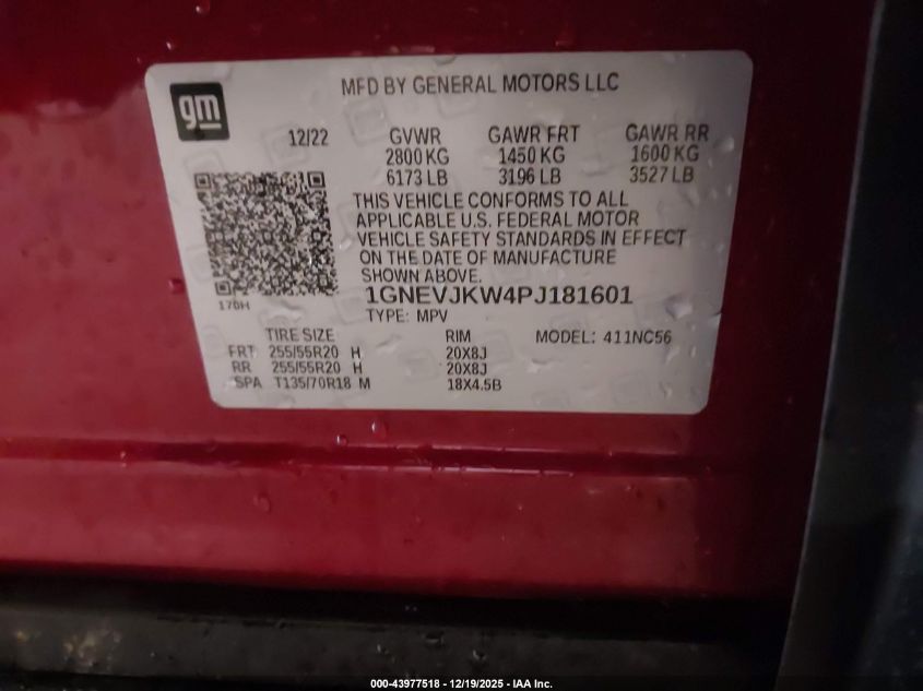 2023 Chevrolet Traverse Awd Rs VIN: 1GNEVJKW4PJ181601 Lot: 43977518