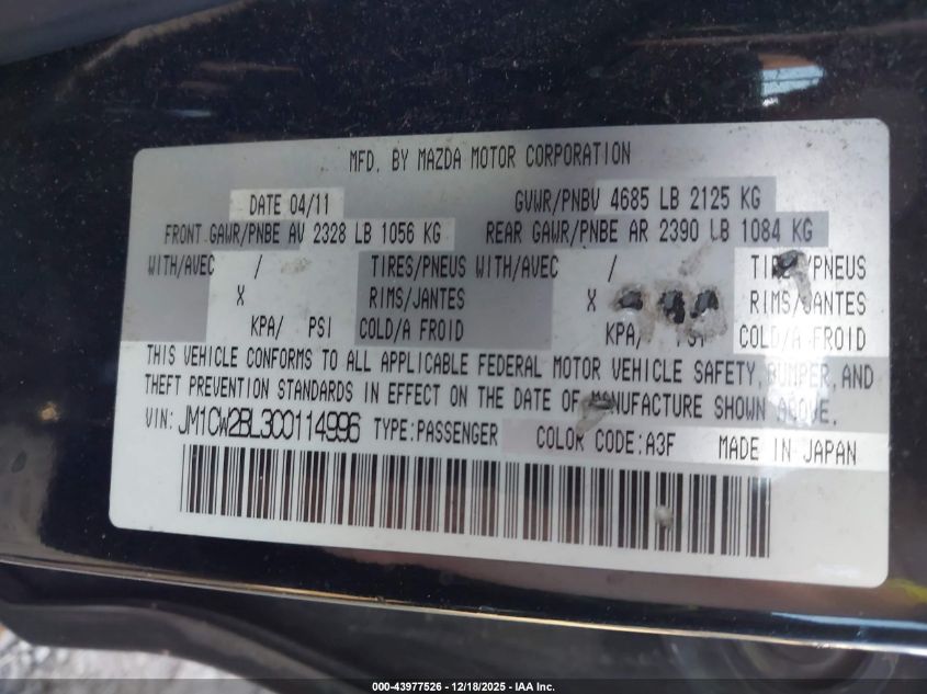 2012 Mazda Mazda5 Sport VIN: JM1CW2BL3C0114996 Lot: 43977526