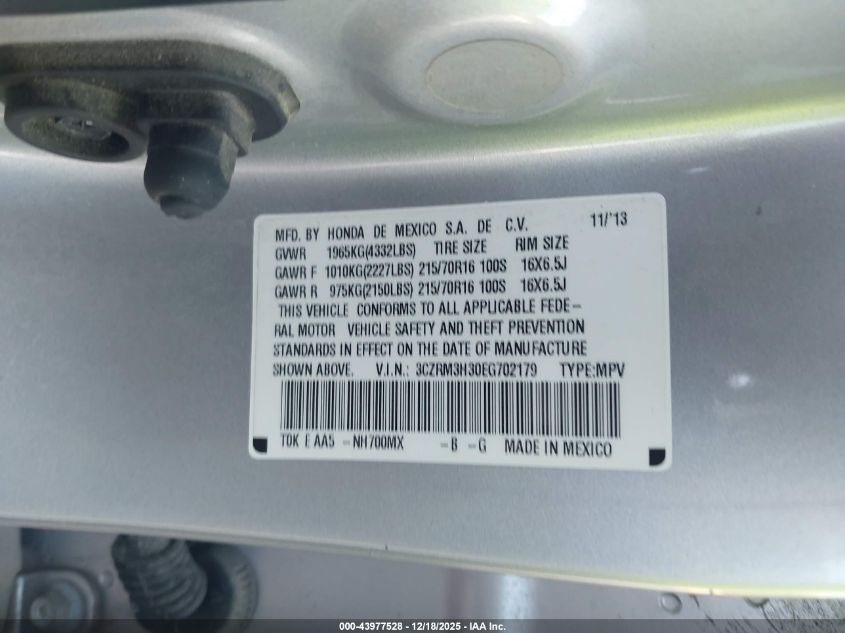 2014 Honda Cr-V Lx VIN: 3CZRM3H30EG702179 Lot: 43977528