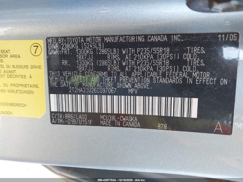 2006 Lexus Rx 330 VIN: 2T2HA31U26C097067 Lot: 43977534