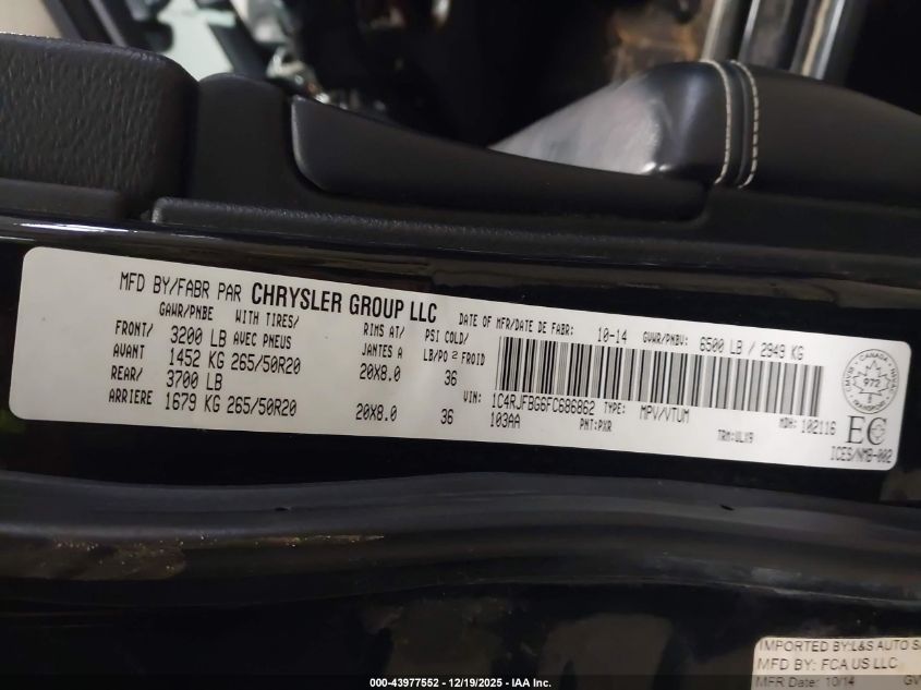 2015 Jeep Grand Cherokee Limited VIN: 1C4RJFBG6FC686862 Lot: 43977552