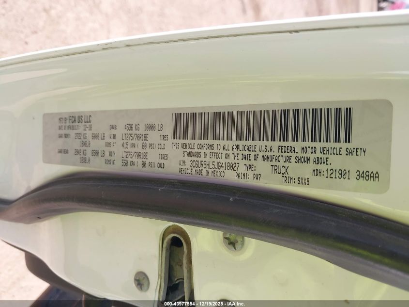 2018 Ram 2500 Tradesman 4X4 8' Box VIN: 3C6UR5HL5JG418027 Lot: 43977554