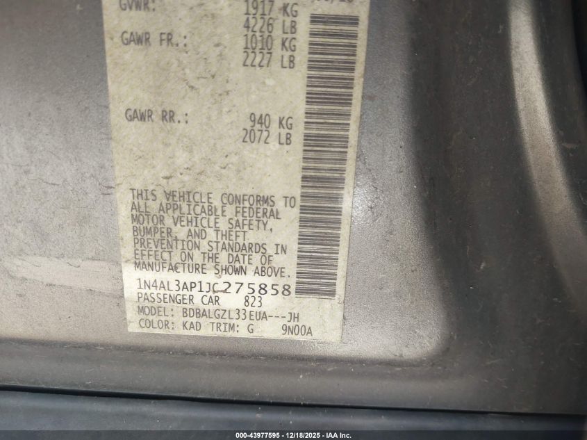 2018 Nissan Altima 2.5 S VIN: 1N4AL3AP1JC275858 Lot: 43977595